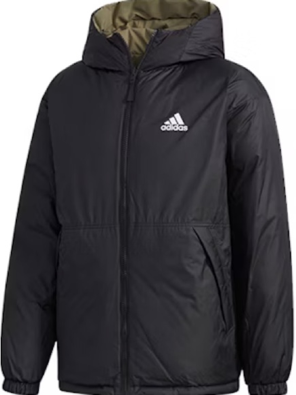 adidas Black Hooded Puffer with Olive Interior